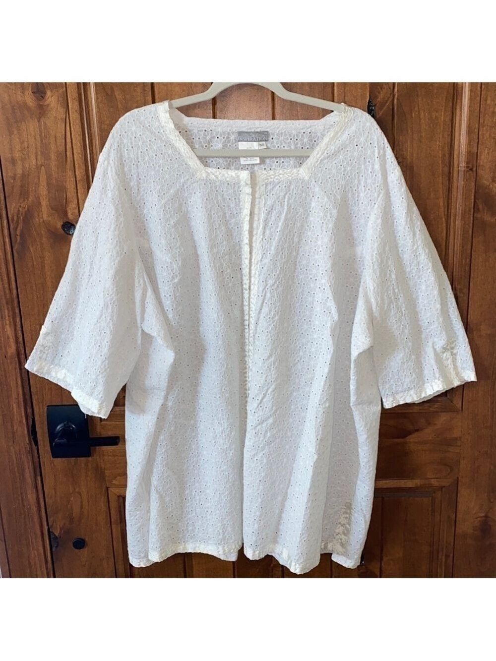 Ulla Popken Inspiration Eyelet Embroidered 3/4 Sleeve Tunic